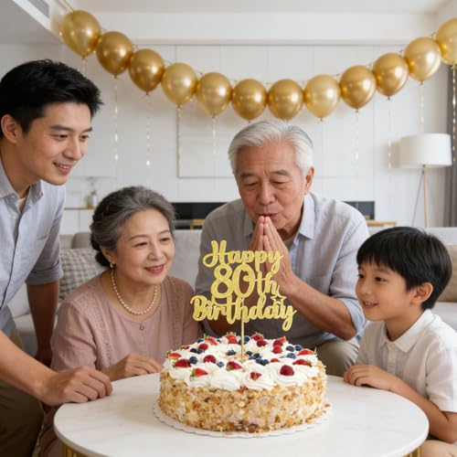 80th Birthday Cake Topper Gold Glitter 80th Birthday Party Decoration