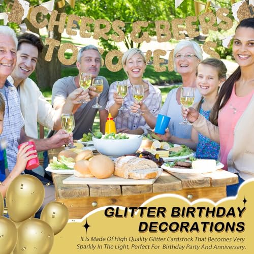 Cheers and Beers to 50 Years Gold Glitter Banner for 50th Birthday Party