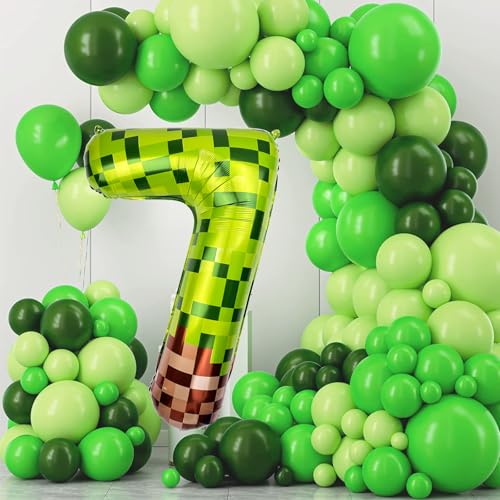 Koxdii 40" Giant Green Pixel Miner Number 7 Foil Balloon for Video Game Party