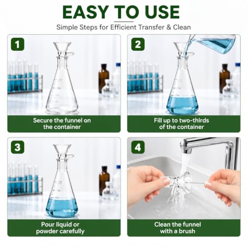 12 Pack 14mm Glass Funnels with Handle for Kitchen & Lab Use