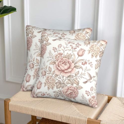 Vintage Chinoiserie Floral Pillow Covers 18x18 Inches - Set of 2