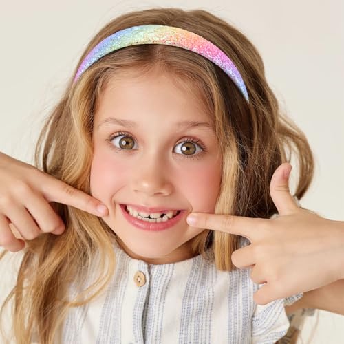 Chanaco Glitter Headbands for Girls 6-Pack Rainbow Sparkle Hair Accessories