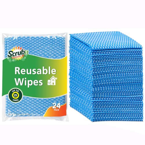 SCRUBIT Reusable Cleaning Wipes - Highly Absorbent Multi-Purpose Cloths, 24 Pack
