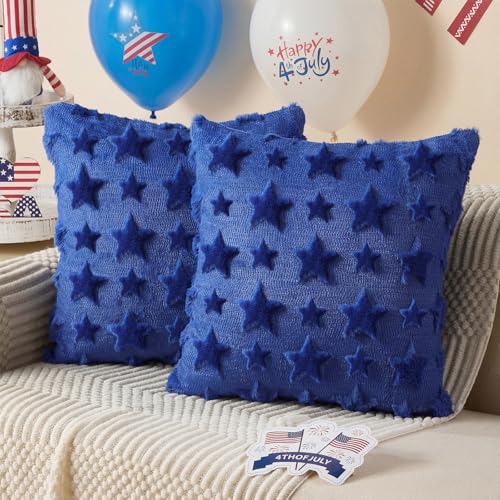 Tiamon Set of 2 18x18 Blue Star Throw Pillow Covers