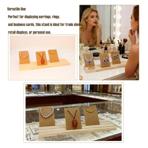 Wooden Earring Display Stand with 3 Slots for Jewelry and Business Cards