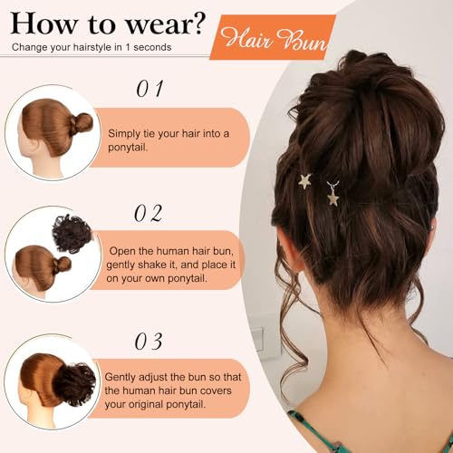Human Hair Messy Bun Scrunchie Wavy Updo Hairpiece for Women 4/27