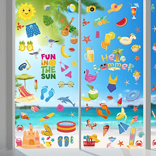 Hianjoo 104-Piece Summer Window Clings - Hawaiian Decals Set