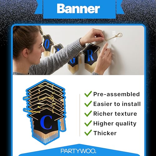 Graduation Decorations Class of 2026 - 19-Piece Black Gold Blue Set