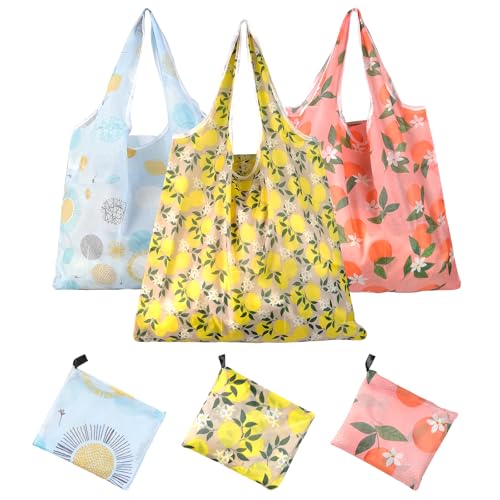 LLMSIX Foldable Reusable Grocery Bags - 3PCS Durable Tote Set
