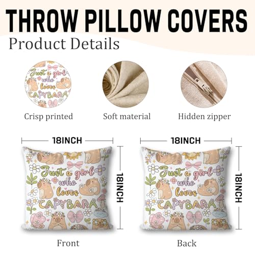 Capybara Motivational Throw Pillow Cover 18x18, Soft Kids Bedroom Decor