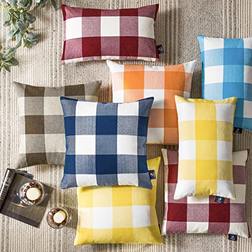 Christmas Gingham Buffalo Plaid Throw Pillow Covers Set of 2 - Red, 18x18 Inches
