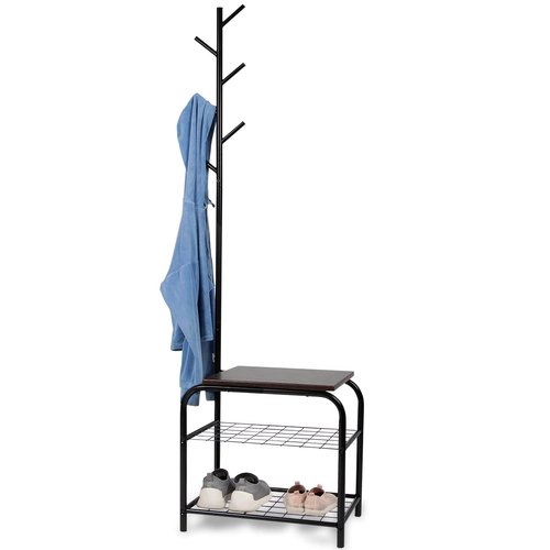 Milliard Coat Rack Hall Tree with Bench (Black)