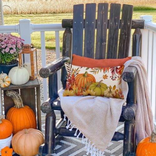 Fall Pumpkin Throw Pillow Cover 12x20 - Rust Maple Leaf Design