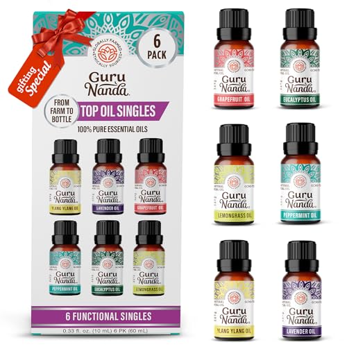 GuruNanda Essential Oils Set - 6 Pack (10mL Each) for Aromatherapy & DIY