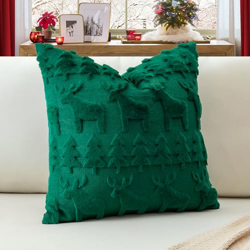 OTOSTAR Christmas Tree and Elk Throw Pillow Cover, Green 18x18 Inch