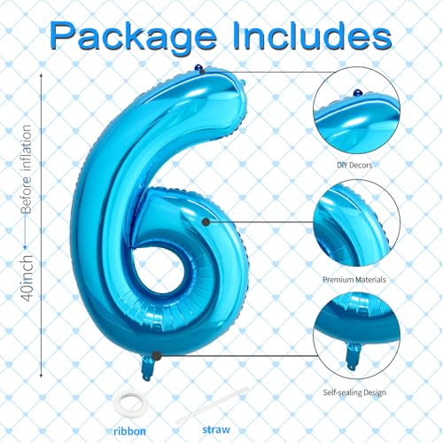 40-Inch Blue Number 6 Balloon for Birthdays & Anniversaries
