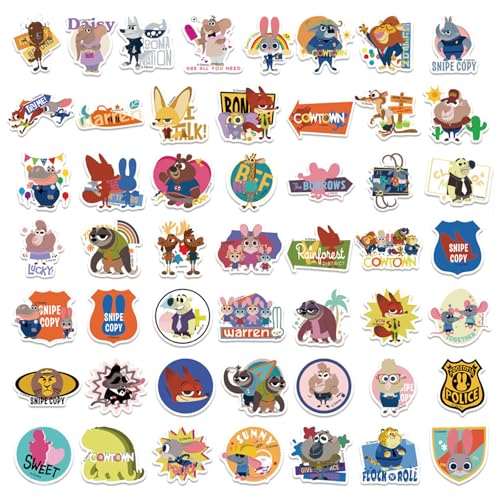 Zootopia Vinyl Stickers - 50Pcs Water-Resistant Decals for Laptops & Water Bottles