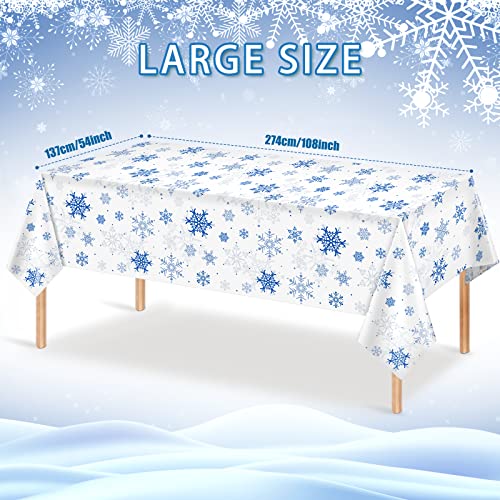 Snowflake Christmas Tablecloth Decorations - White Blue, 54x108 Inch Rectangular
