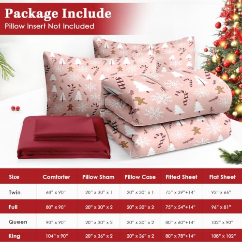 WeCozy King Christmas Comforter Set with Sheets - Pink Holiday Bedding, 7 Piece