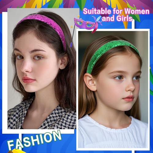Uintoon Mardi Gras Glitter Headbands for Girls 3 Pack Sparkly Hair Bands