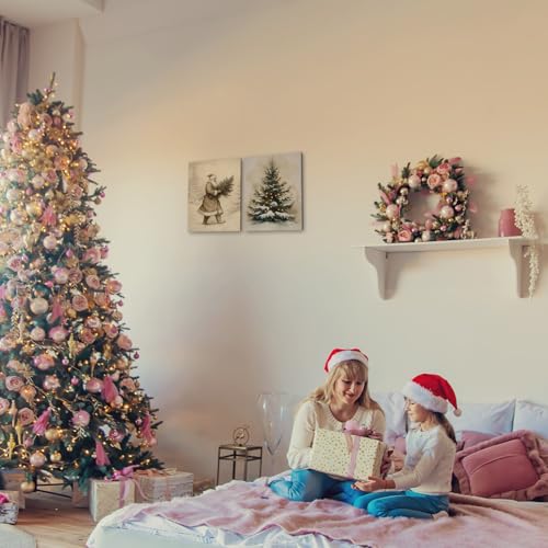 Winter Canvas Wall Art Set of 2 - Santa and Christmas Tree Holiday Decor