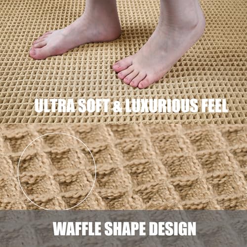 Waffle Knit Bath Mat, Non-Slip Absorbent Shower Rug - Brown, 18"x30"