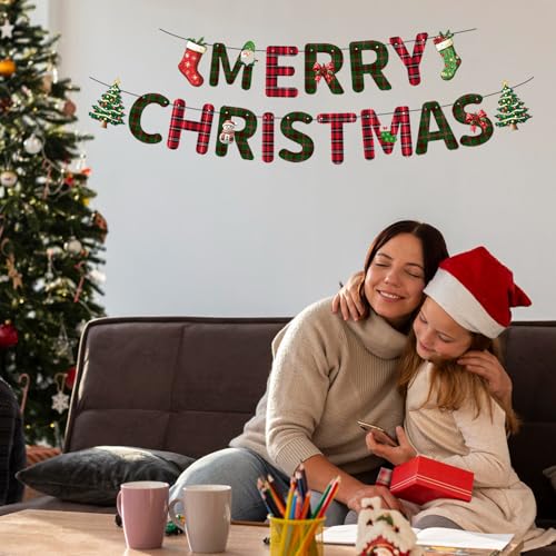 Merry Christmas Banner Red and Green Bunting for Holiday Party Decor