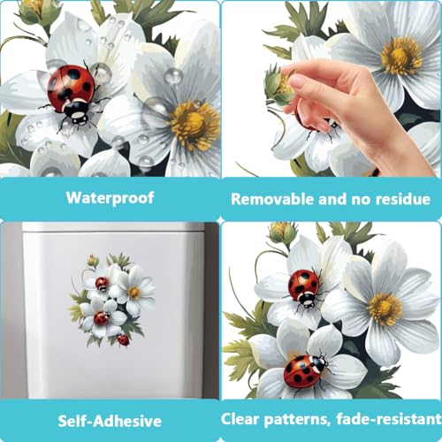 Floral Toilet Lid Cover Decal Waterproof PVC Peel and Stick Sticker
