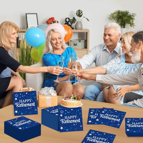 50 Pack Blue & Silver Retirement Napkins - Farewell Party Supplies