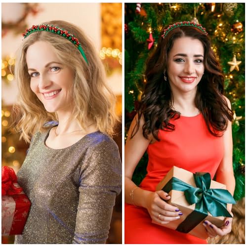 AHONEY Green Velvet Christmas Bell Headband for Women and Girls