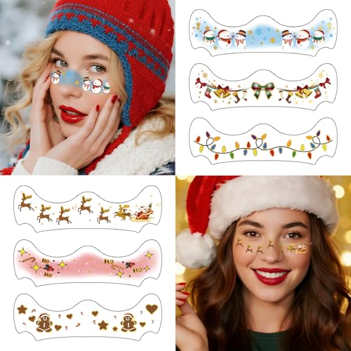 Christmas Face Makeup Patches 12 Pairs Temporary Tattoo Eyeliner Stickers