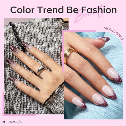 Modelones Glitter Gel Nail Polish Burgundy Red Pastel Soak-Off UV 15ml