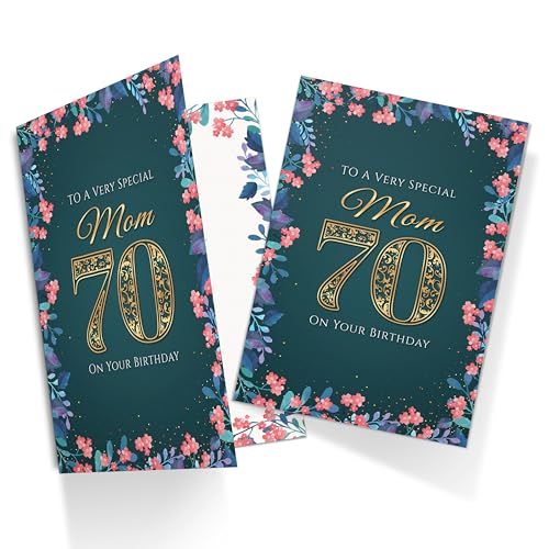 Elegant Mom 70th Birthday Card - Premium A5, Teal & Gold Design