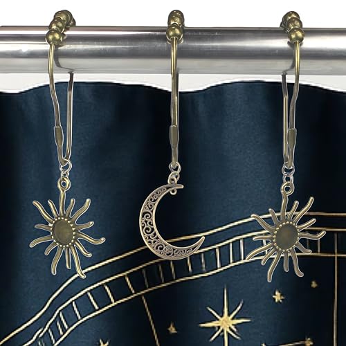 Celestial Shower Curtain Hooks - 12 Pack Sun & Moon Decor