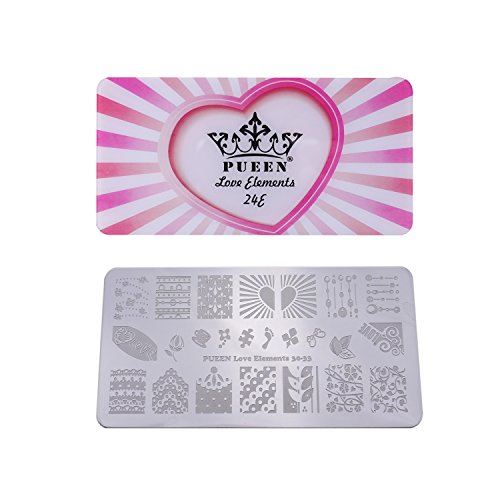 PUEEN Nail Art Stamping Plate - Love Elements #2 Stainless Steel Manicure