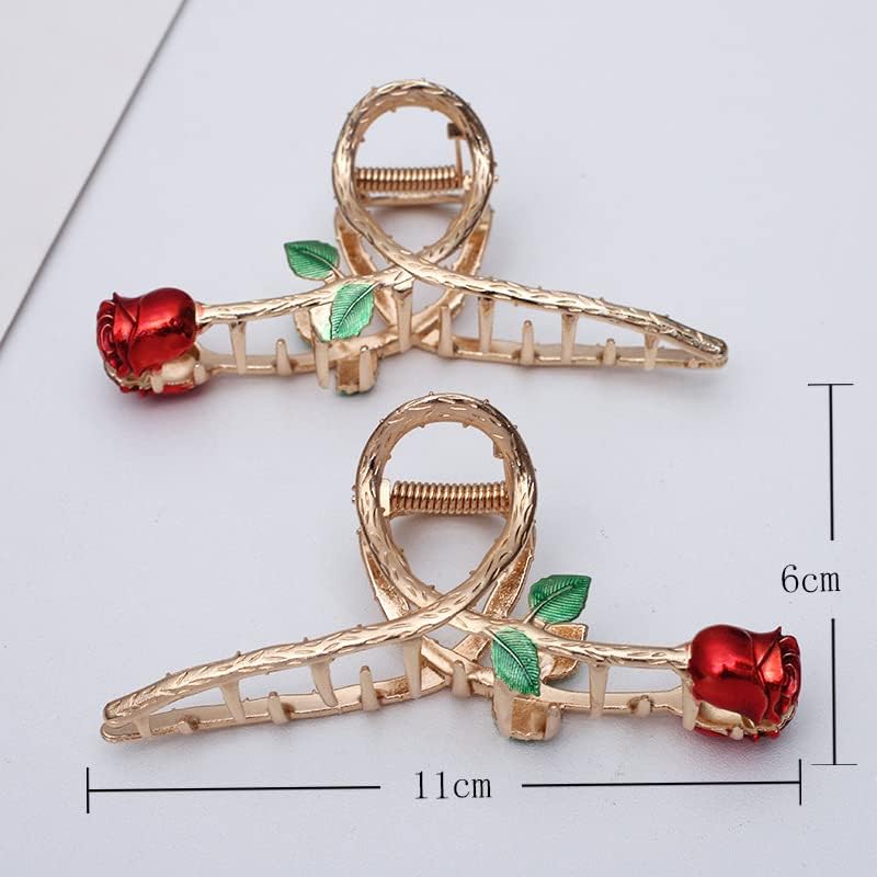 Red Metal Rose Hair Claw Clip Large Non-Slip Shark Barrette