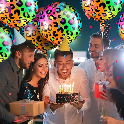 BBTO 18 Inch Multicolor Neon Rainbow Leopard Balloons - 6 Pcs