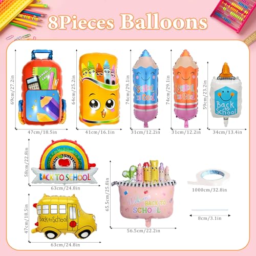 Back to School Balloons Set - 8 Pcs Foil Pencil & Crayon