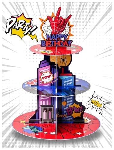 Superhero Spider 3-Tier Cupcake Stand for Birthday Party Decorations