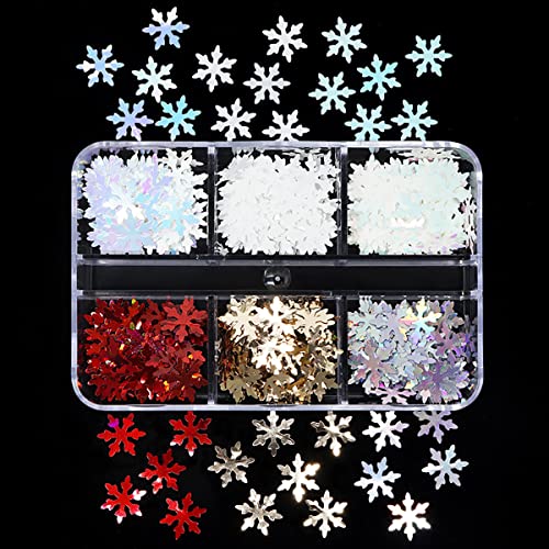 6 Grids Holographic Snowflake Nail Art Glitter Sequins Winter Xmas