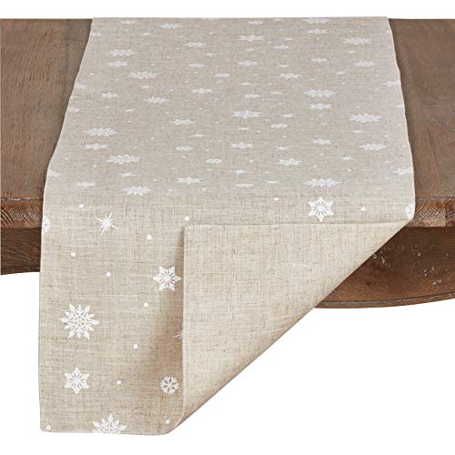 Snowflake Design Table Runner - Natural Polyester Linen Blend 16 x 54 inches - Holiday Decor