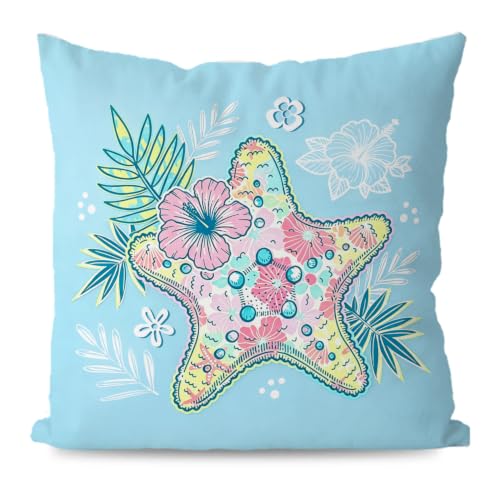 Starfish & Seaweed Decorative Throw Pillow Cover 18x18