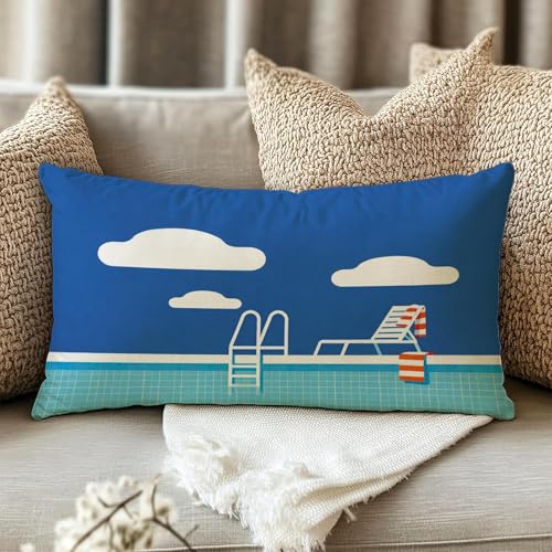 Fahrendom 20" x 12" Blue Swimming Pool Lumbar Pillow Cover