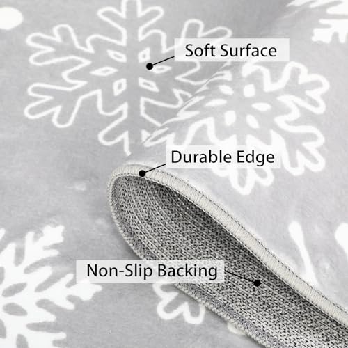 8x10 Feet Christmas Snowflake Area Rug - Grey Holiday Floor Cover