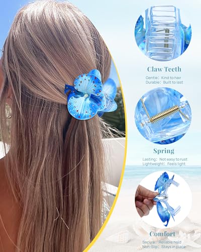 Mesovor Hawaiian Flower Hair Claw Clips 4 Pack - Tropical Orchid Hair Clips
