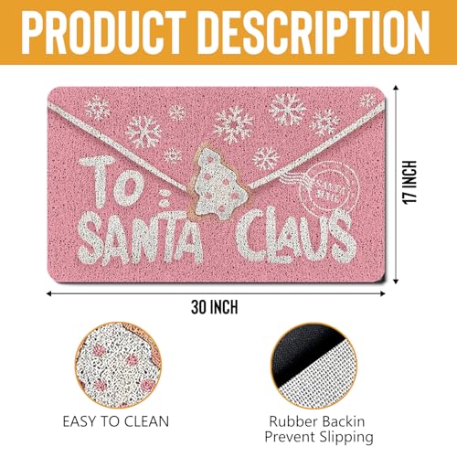 Pink Christmas Doormat - Santa Envelope Welcome Mat, Waterproof Non-Slip Outdoor Door Rug, 17x30 Inches - Pink Envelope-Sq