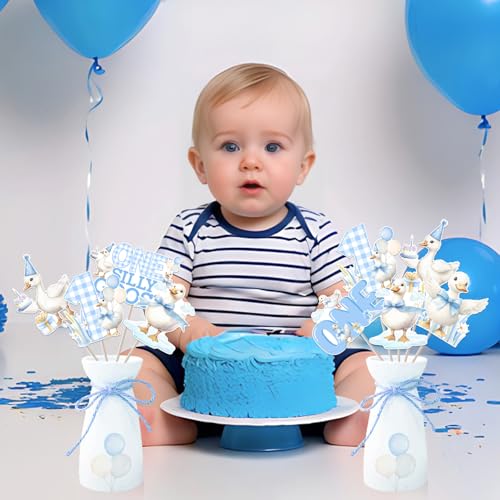 Blue Goose First Birthday Centerpiece Stickers - 24 Pcs