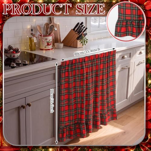 Christmas Red Plaid Cabinet Curtains with Ruffles - 35 x 35 Inches - VitalCozy Variation