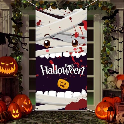 Creepy Halloween Door Cover - 71 x 35 Inch Polyester Banner
