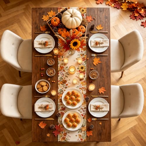 Fall Table Runner 13x72 in - Pumpkin & Maple Autumn Decor